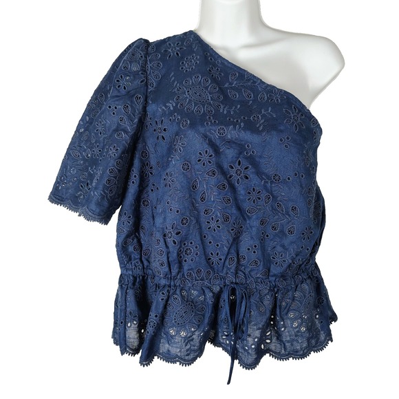 Polo By Ralph Lauren 18 One Shoulder Eyelet Scalloped Tie Waist Top Nautical - Picture 2 of 11